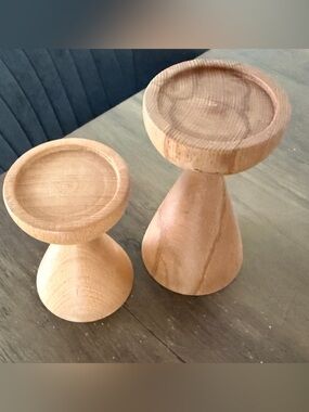 Unbranded Natural Wood Pedestal Candle Holders - Set of 2
